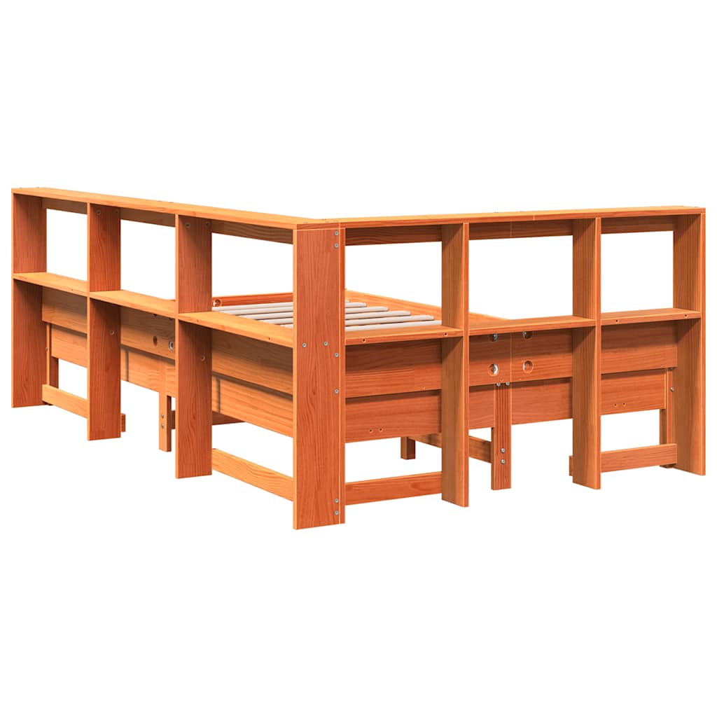 Massivholzbett mit Regal ohne Matratze Wachsbraun 120x200 cm