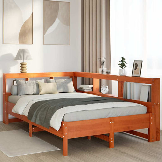 Massivholzbett mit Regal ohne Matratze Wachsbraun 120x200 cm