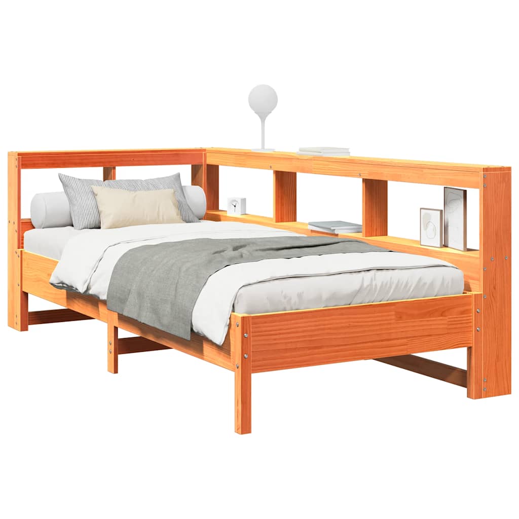 Massivholzbett mit Regal ohne Matratze Wachsbraun 90x200 cm