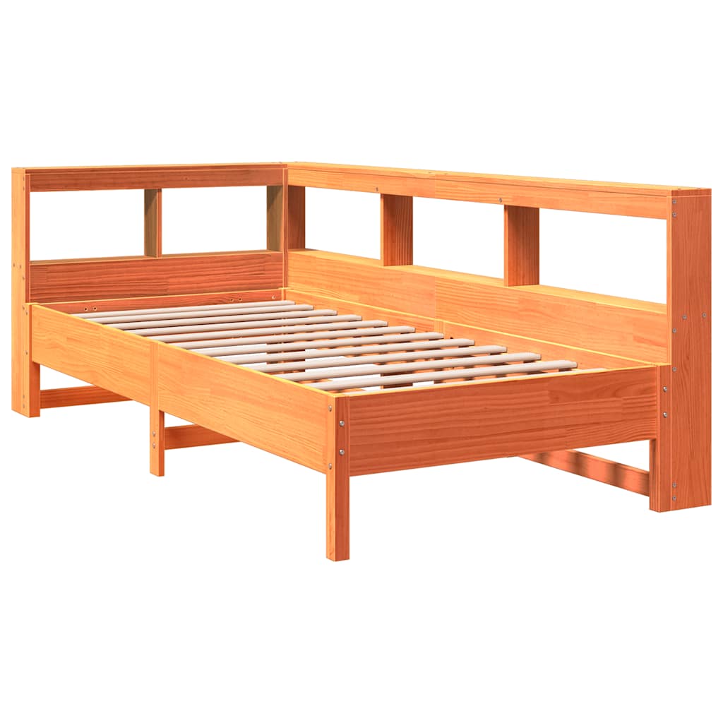 Massivholzbett mit Regal ohne Matratze Wachsbraun 90x200 cm