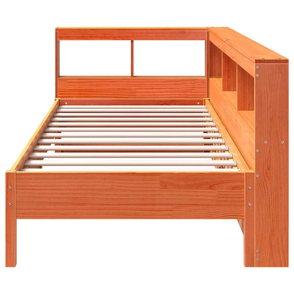 Massivholzbett mit Regal ohne Matratze Wachsbraun 90x200 cm