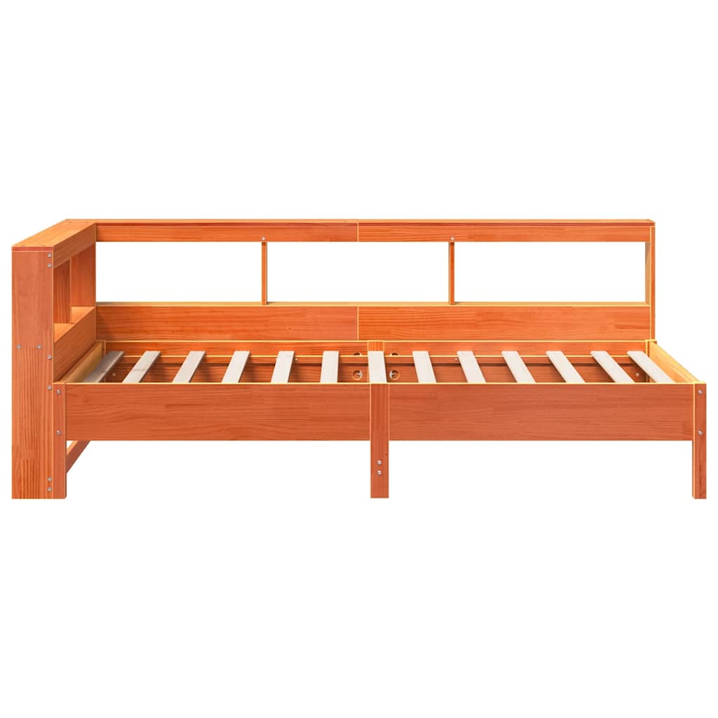 Massivholzbett mit Regal ohne Matratze Wachsbraun 90x200 cm