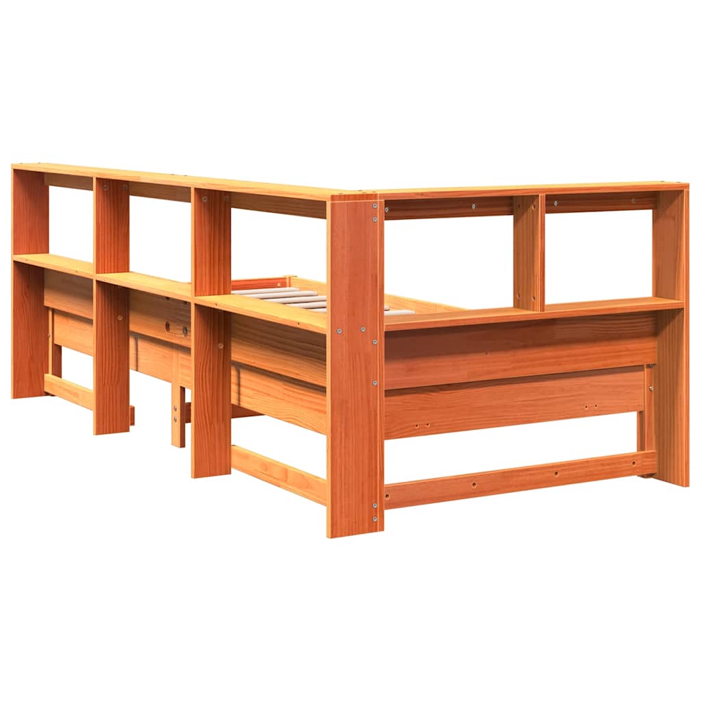 Massivholzbett mit Regal ohne Matratze Wachsbraun 90x200 cm