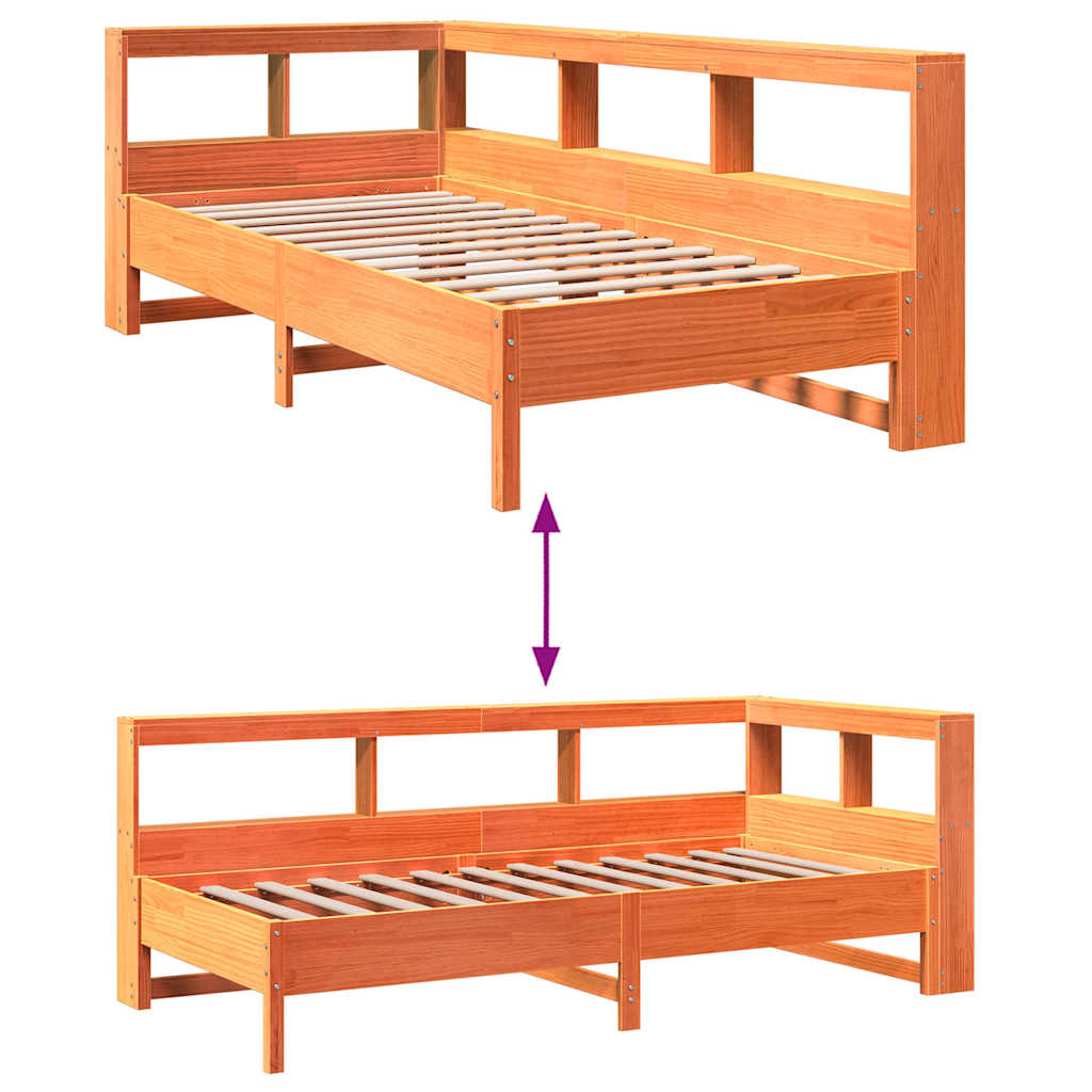 Massivholzbett mit Regal ohne Matratze Wachsbraun 90x200 cm