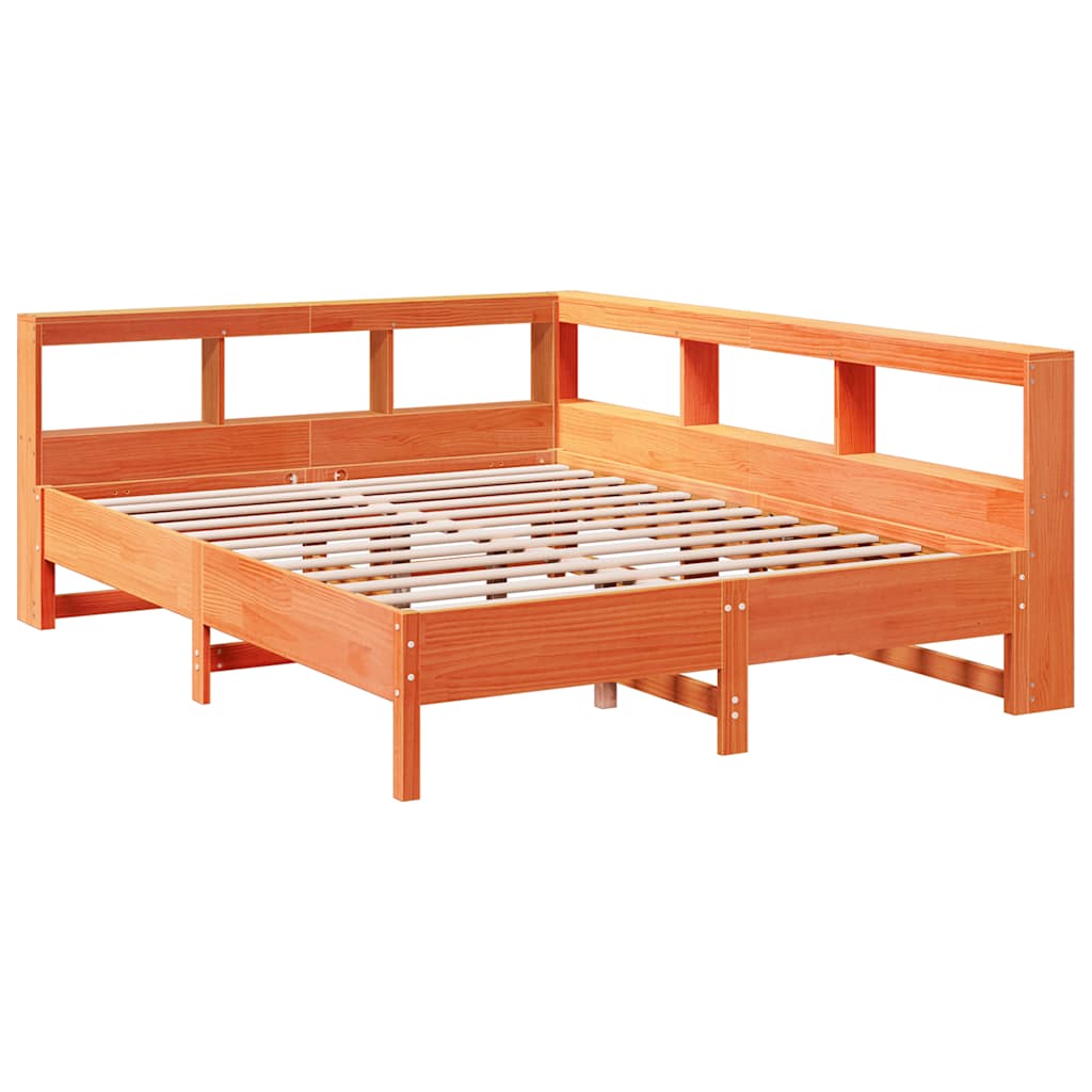Massivholzbett mit Regal ohne Matratze Wachsbraun 135x190 cm
