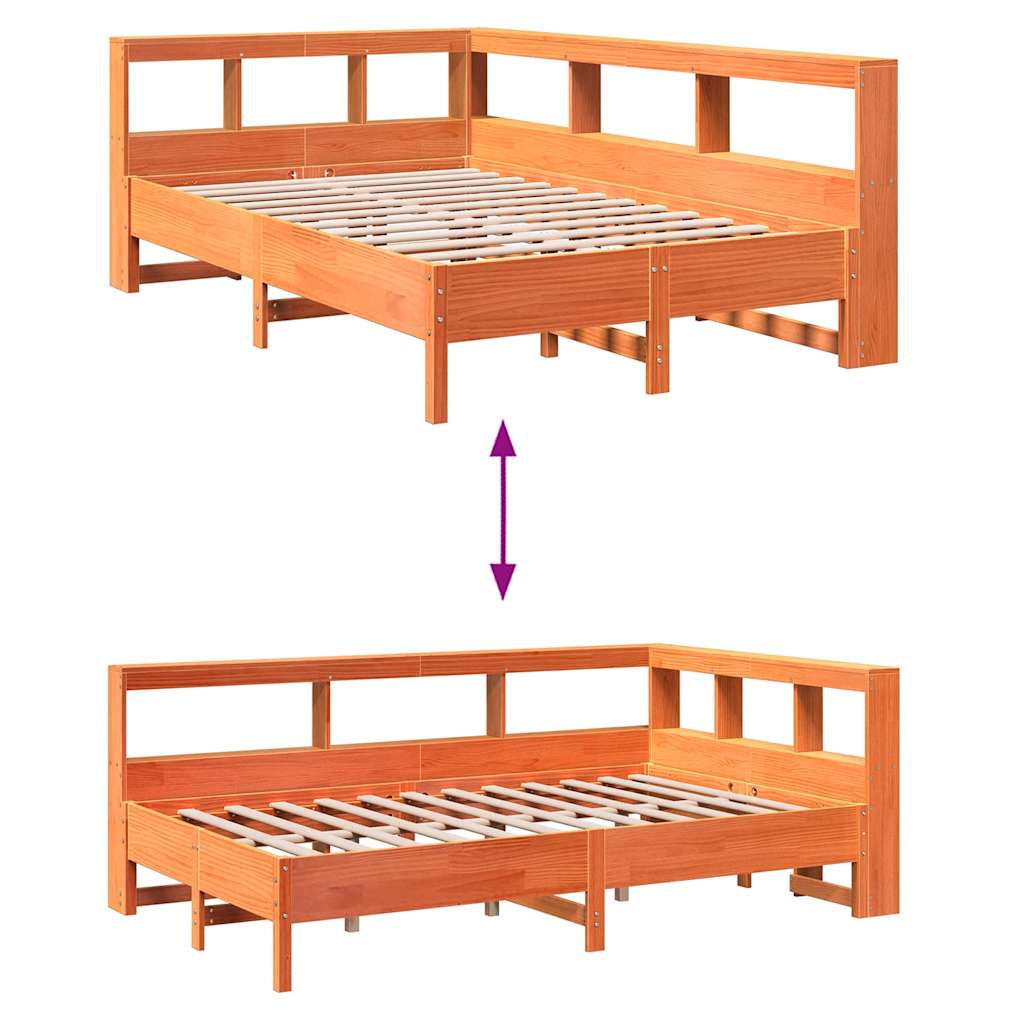 Lit en bois massif avec étagère sans matelas ciré marron 120x190 cm