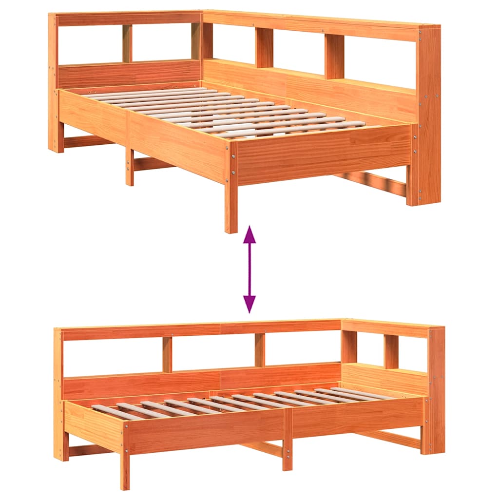 Massivholzbett mit Regal ohne Matratze Wachsbraun 90x190 cm
