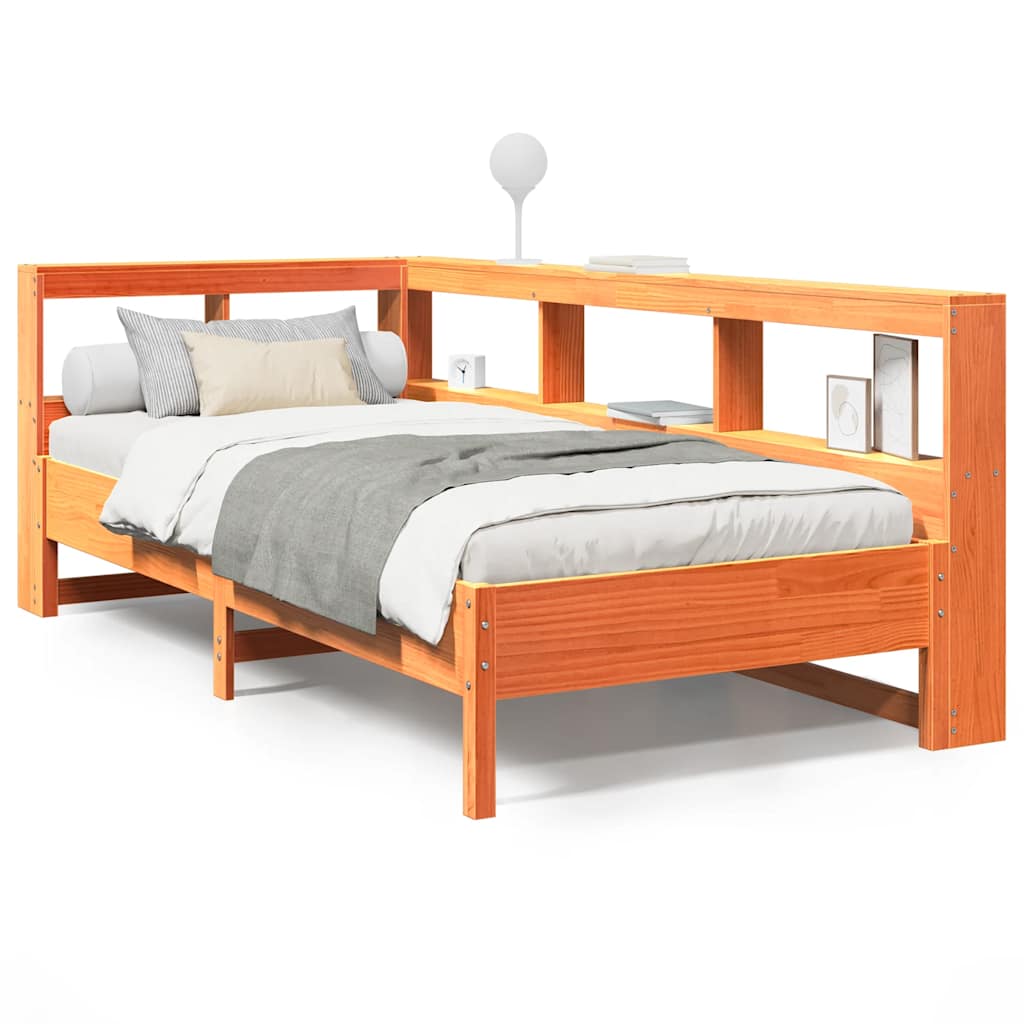 Lit en bois massif avec étagère sans matelas ciré marron 75x190 cm
