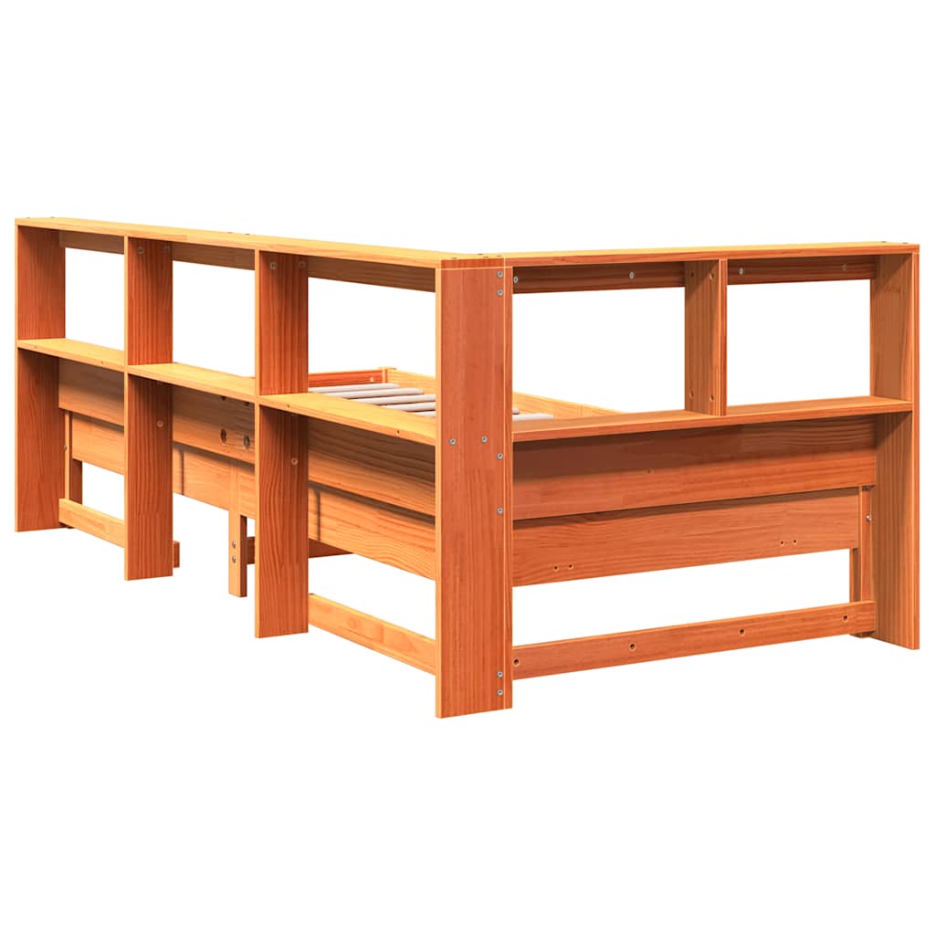 Lit en bois massif avec étagère sans matelas ciré marron 75x190 cm