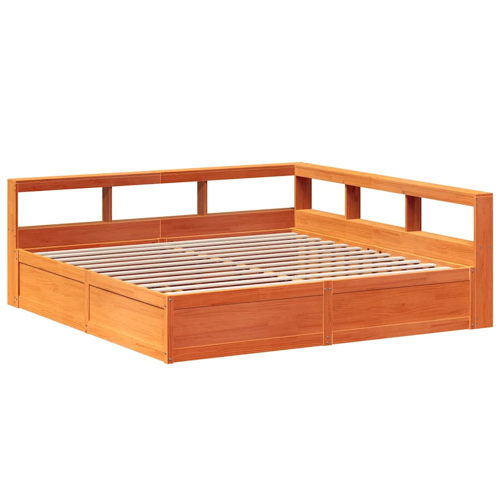 Massivholzbett mit Regal ohne Matratze Wachsbraun 200x200 cm
