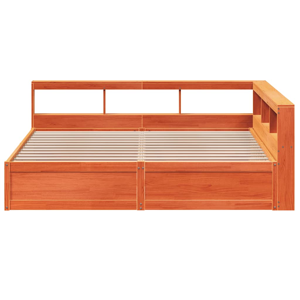 Massivholzbett mit Regal ohne Matratze Wachsbraun 200x200 cm