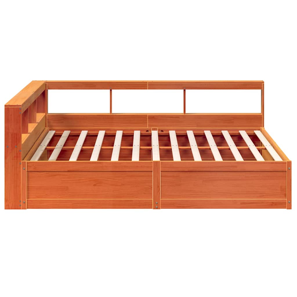 Massivholzbett mit Regal ohne Matratze Wachsbraun 200x200 cm