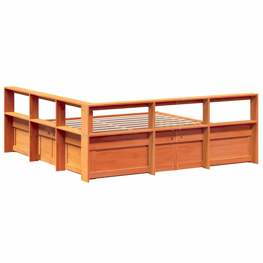 Massivholzbett mit Regal ohne Matratze Wachsbraun 200x200 cm