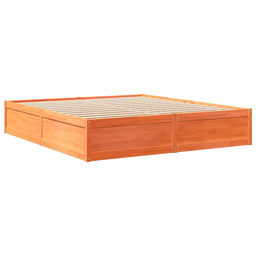 Massivholzbett mit Regal ohne Matratze Wachsbraun 200x200 cm