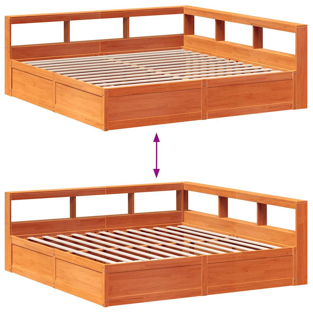 Massivholzbett mit Regal ohne Matratze Wachsbraun 200x200 cm