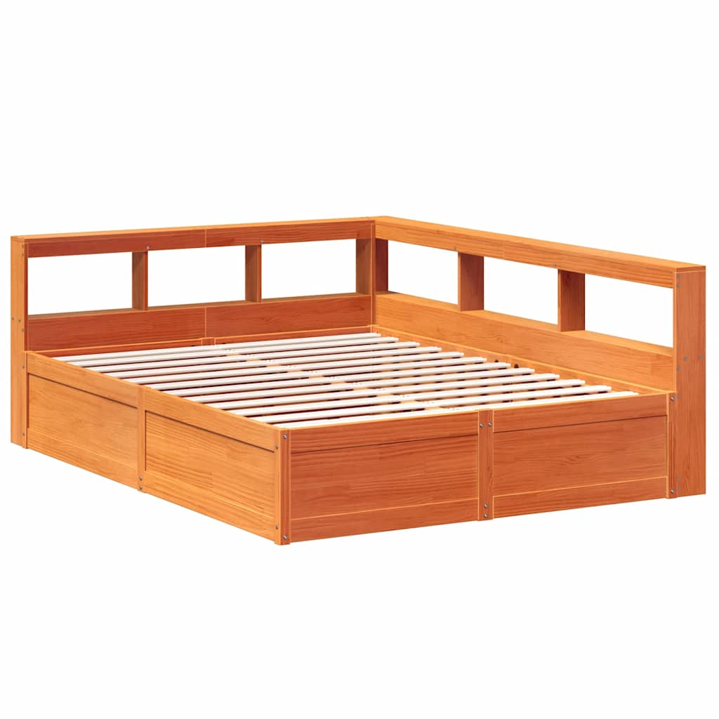 Massivholzbett mit Regal ohne Matratze Wachsbraun 160x200 cm