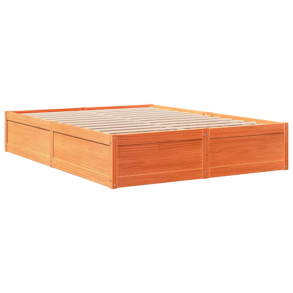 Massivholzbett mit Regal ohne Matratze Wachsbraun 160x200 cm