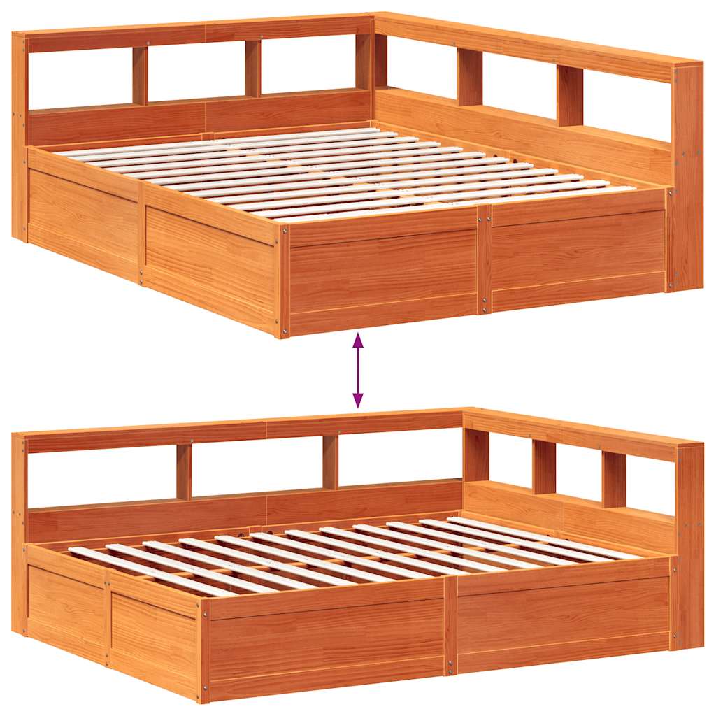Massivholzbett mit Regal ohne Matratze Wachsbraun 160x200 cm
