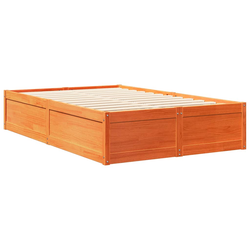 Massivholzbett mit Regal ohne Matratze Wachsbraun 120x200 cm