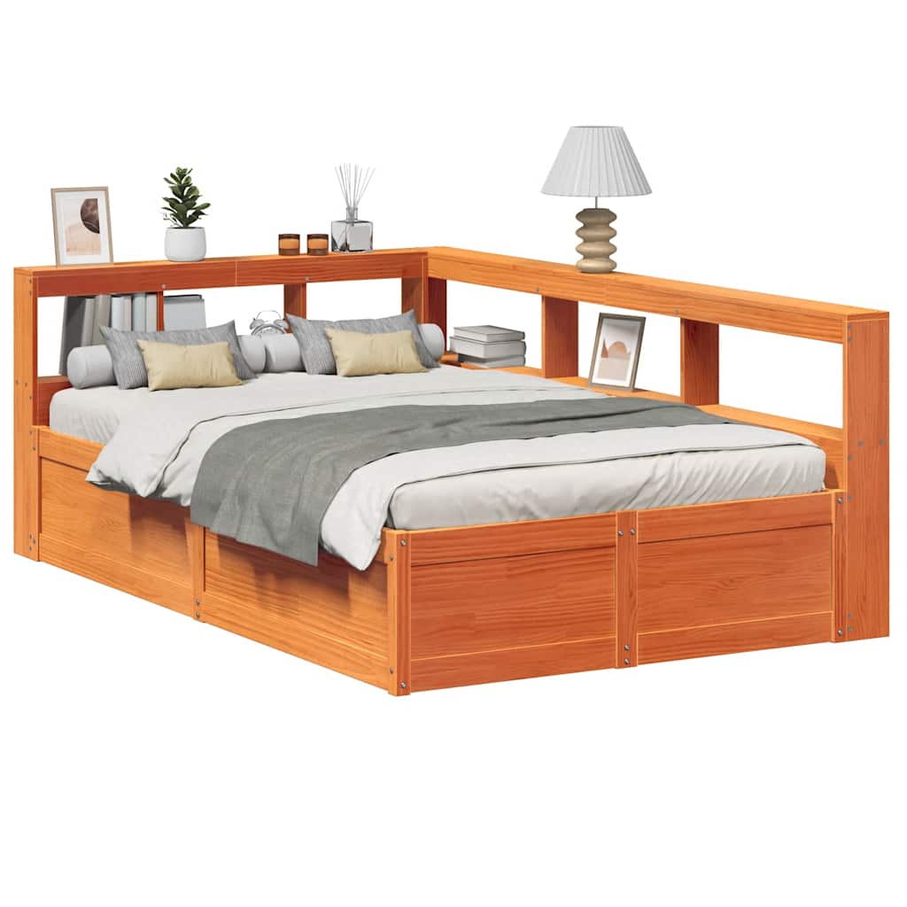 Massivholzbett mit Regal ohne Matratze Wachsbraun 120x200 cm