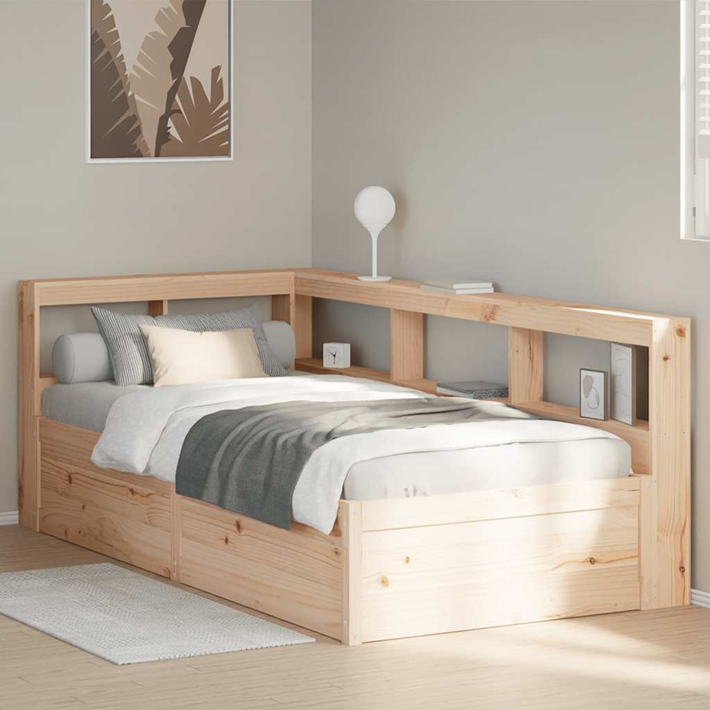 Massivholzbett mit Regal ohne Matratze 90x200 cm Kiefer