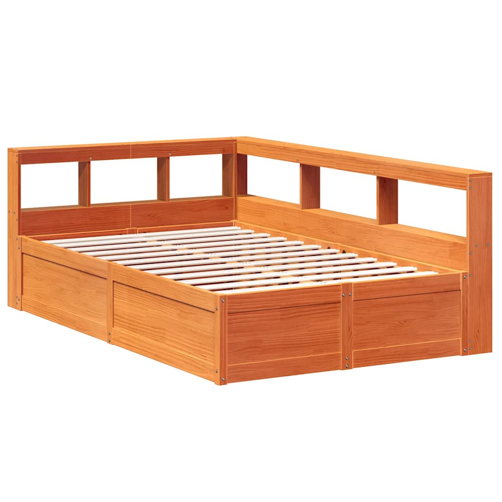Massivholzbett mit Regal ohne Matratze Wachsbraun 140x190 cm