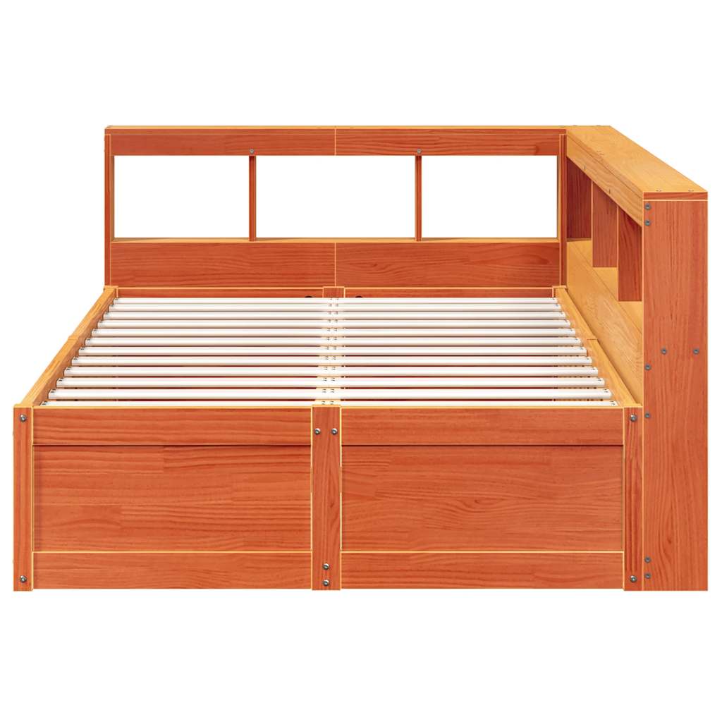 Massivholzbett mit Regal ohne Matratze Wachsbraun 140x190 cm