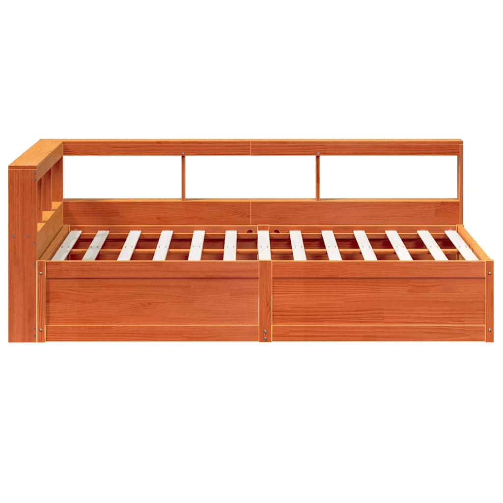 Massivholzbett mit Regal ohne Matratze Wachsbraun 140x190 cm