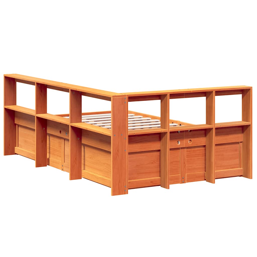 Massivholzbett mit Regal ohne Matratze Wachsbraun 140x190 cm
