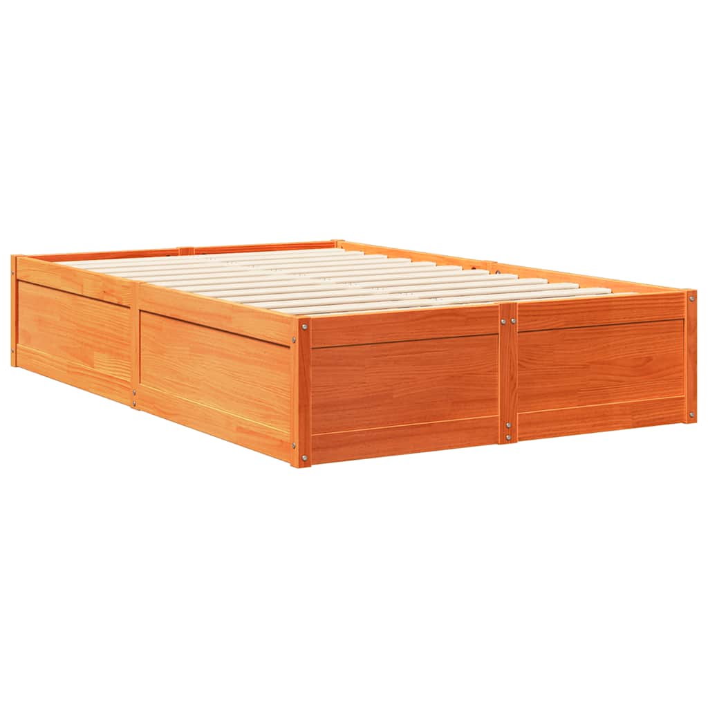 Massivholzbett mit Regal ohne Matratze Wachsbraun 140x190 cm