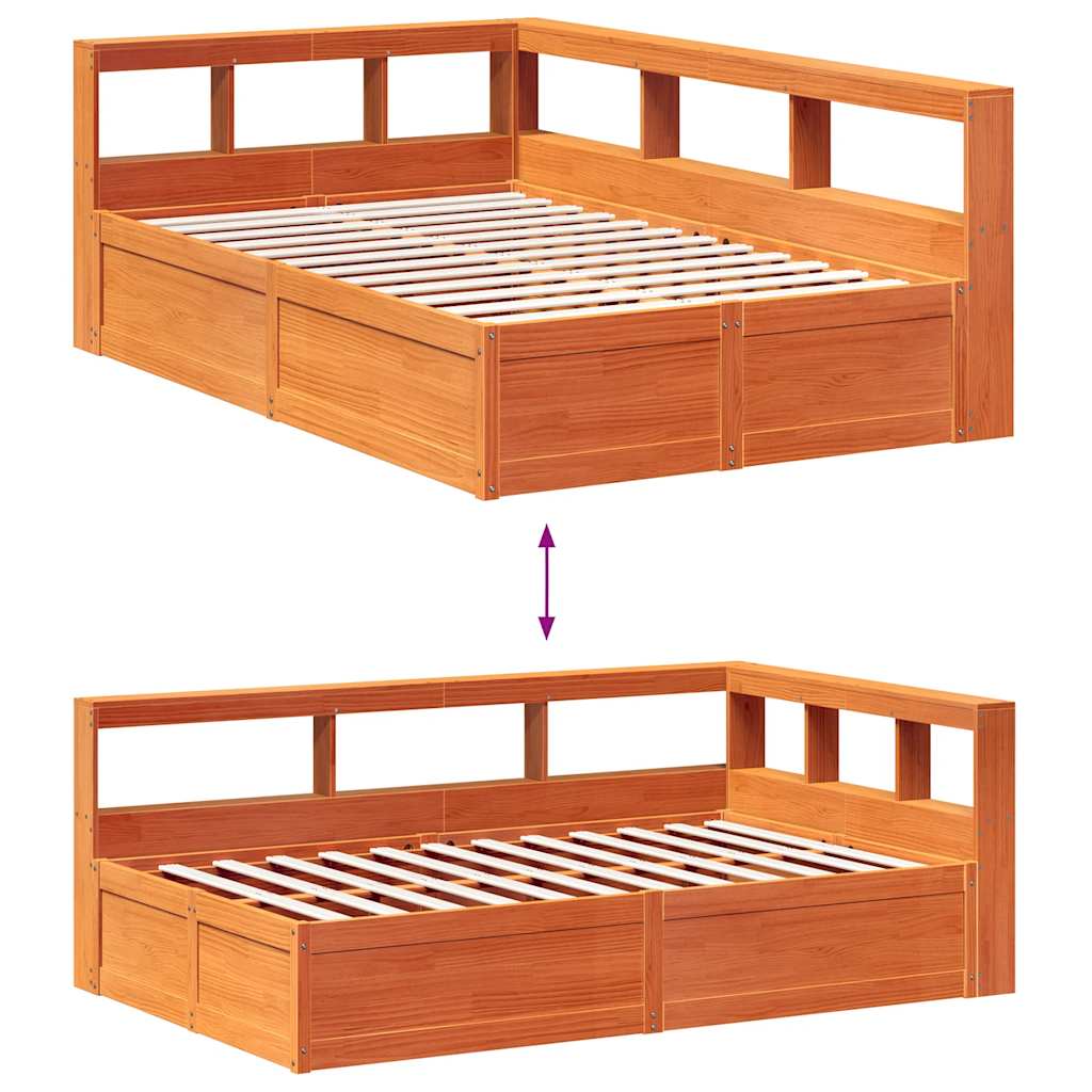 Massivholzbett mit Regal ohne Matratze Wachsbraun 140x190 cm