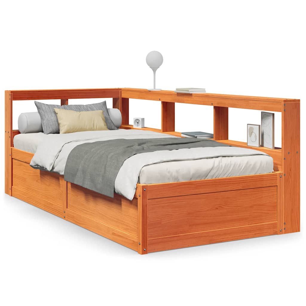 Massivholzbett mit Regal ohne Matratze Wachsbraun 90x190 cm