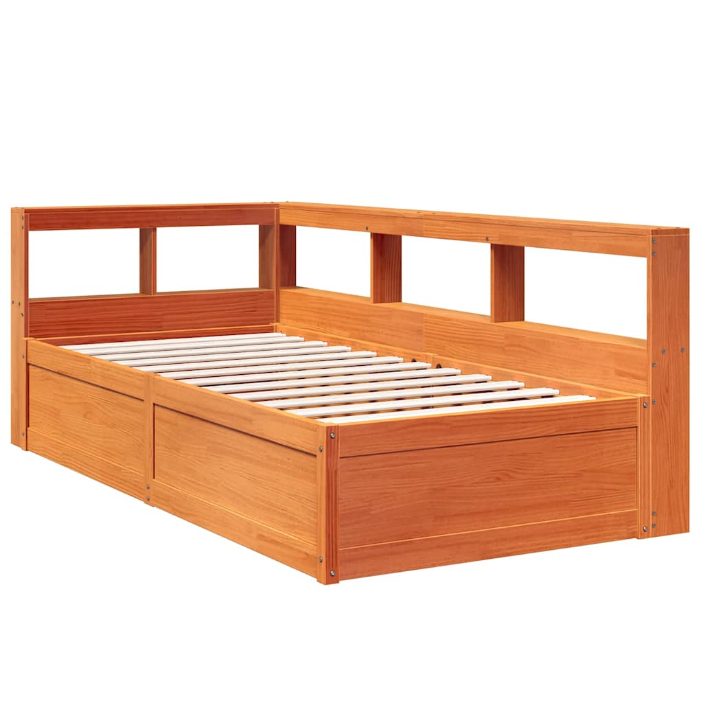 Massivholzbett mit Regal ohne Matratze Wachsbraun 90x190 cm