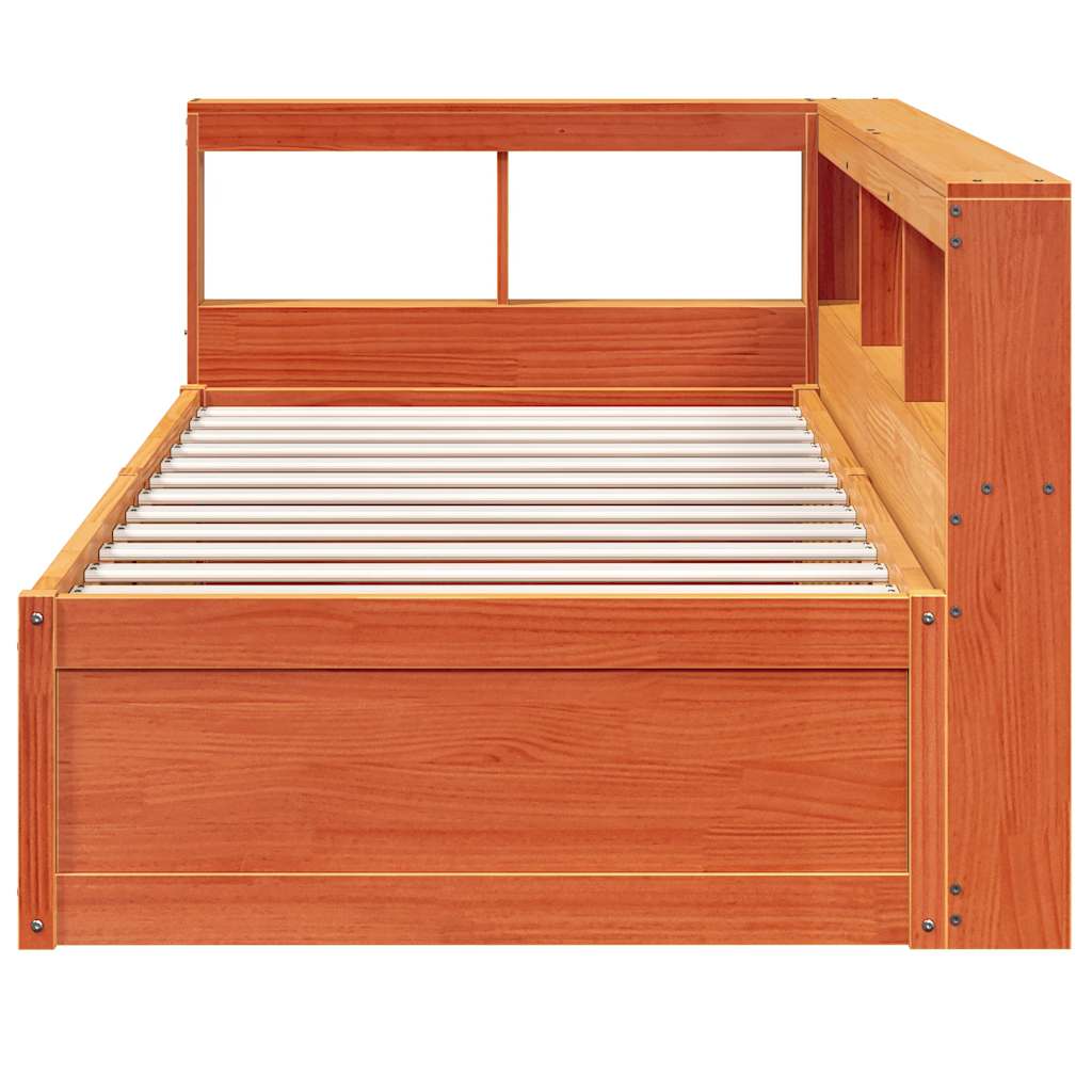 Massivholzbett mit Regal ohne Matratze Wachsbraun 90x190 cm
