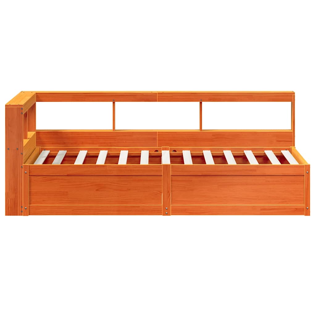 Massivholzbett mit Regal ohne Matratze Wachsbraun 90x190 cm