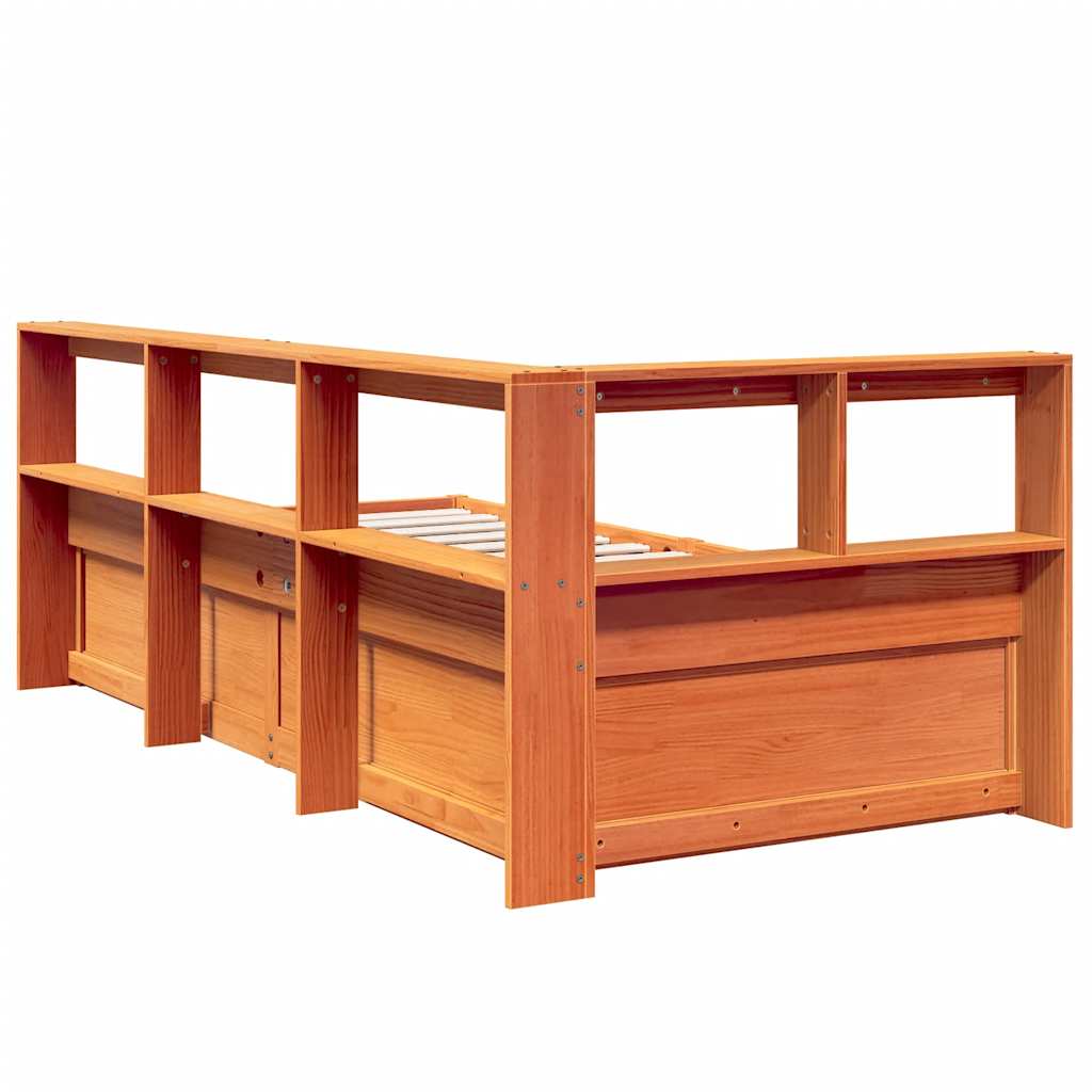 Massivholzbett mit Regal ohne Matratze Wachsbraun 90x190 cm