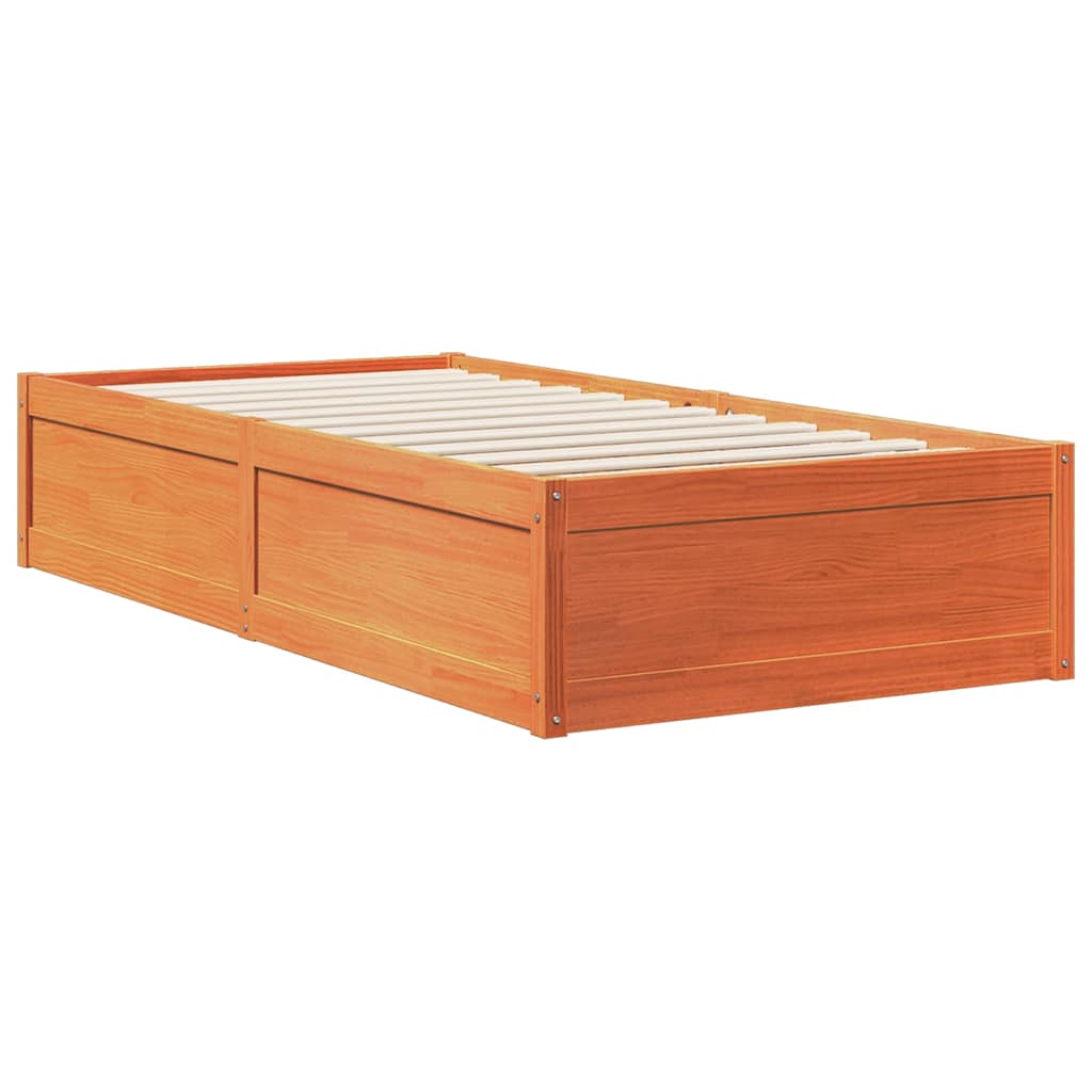 Massivholzbett mit Regal ohne Matratze Wachsbraun 90x190 cm