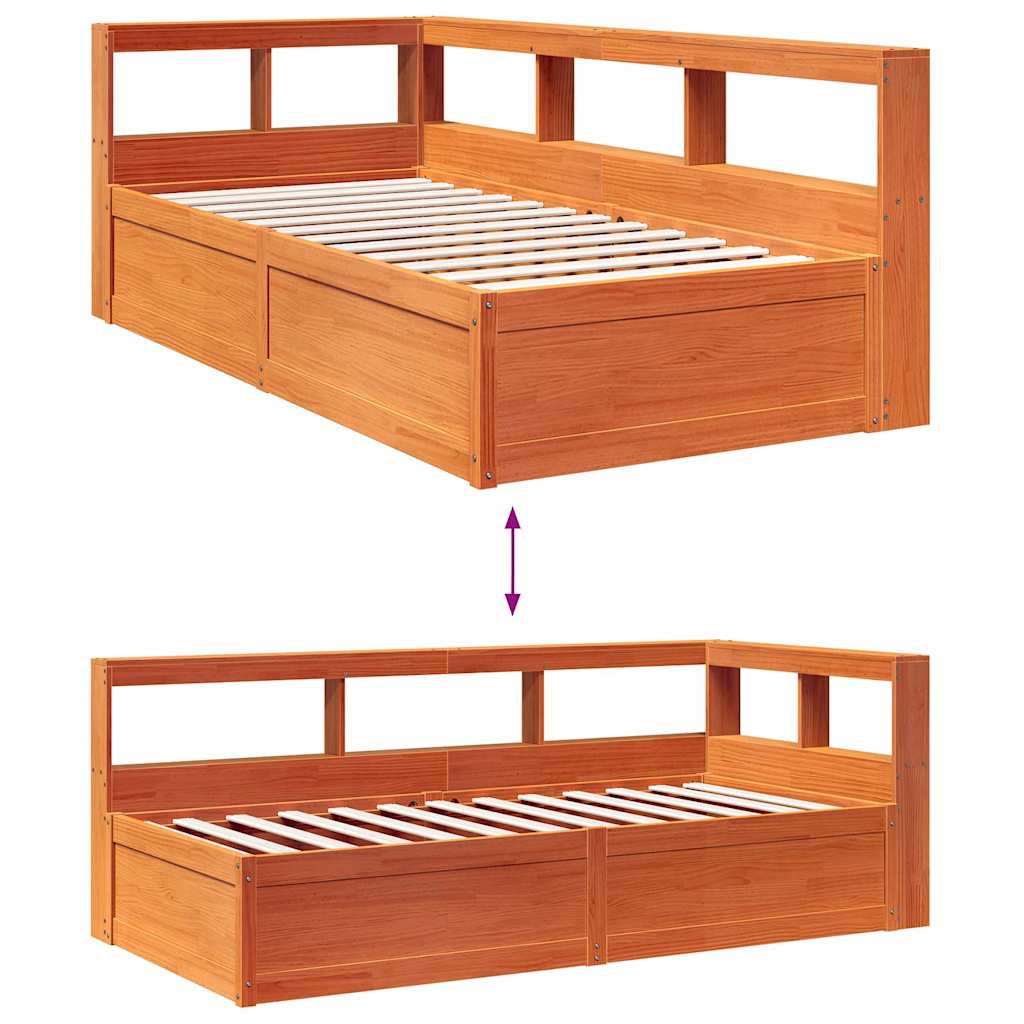 Massivholzbett mit Regal ohne Matratze Wachsbraun 90x190 cm