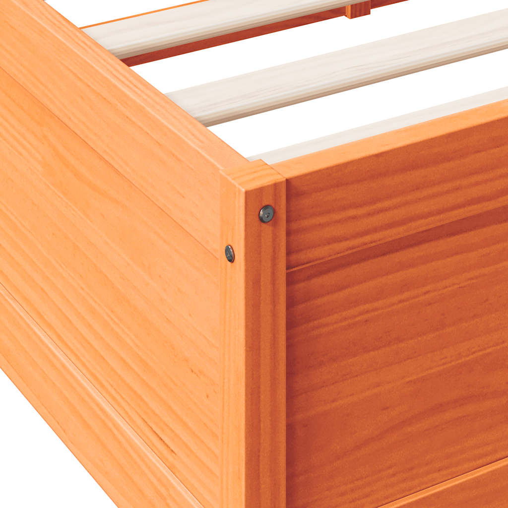 Massivholzbett mit Regal ohne Matratze Wachsbraun 90x190 cm