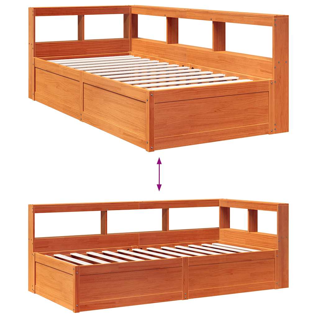 Lit en bois massif avec étagère sans matelas ciré marron 75x190 cm