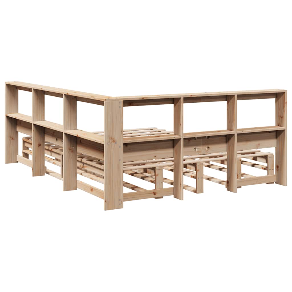 Massivholzbett mit Regal ohne Matratze 150x200 cm Kiefer