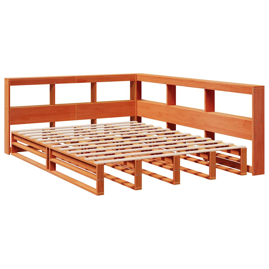 Massivholzbett mit Regal ohne Matratze Wachsbraun 140x200 cm