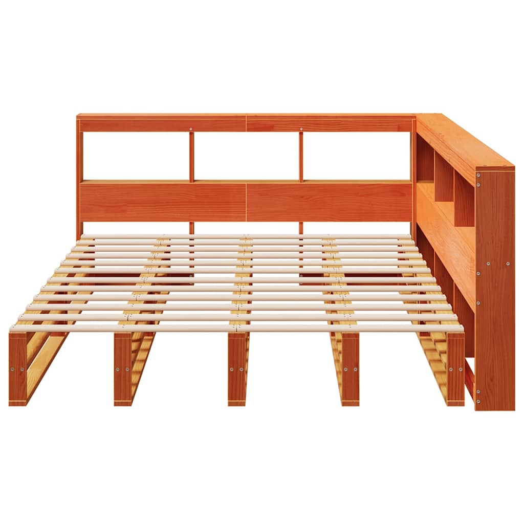 Massivholzbett mit Regal ohne Matratze Wachsbraun 140x200 cm
