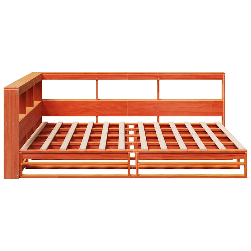 Massivholzbett mit Regal ohne Matratze Wachsbraun 140x200 cm