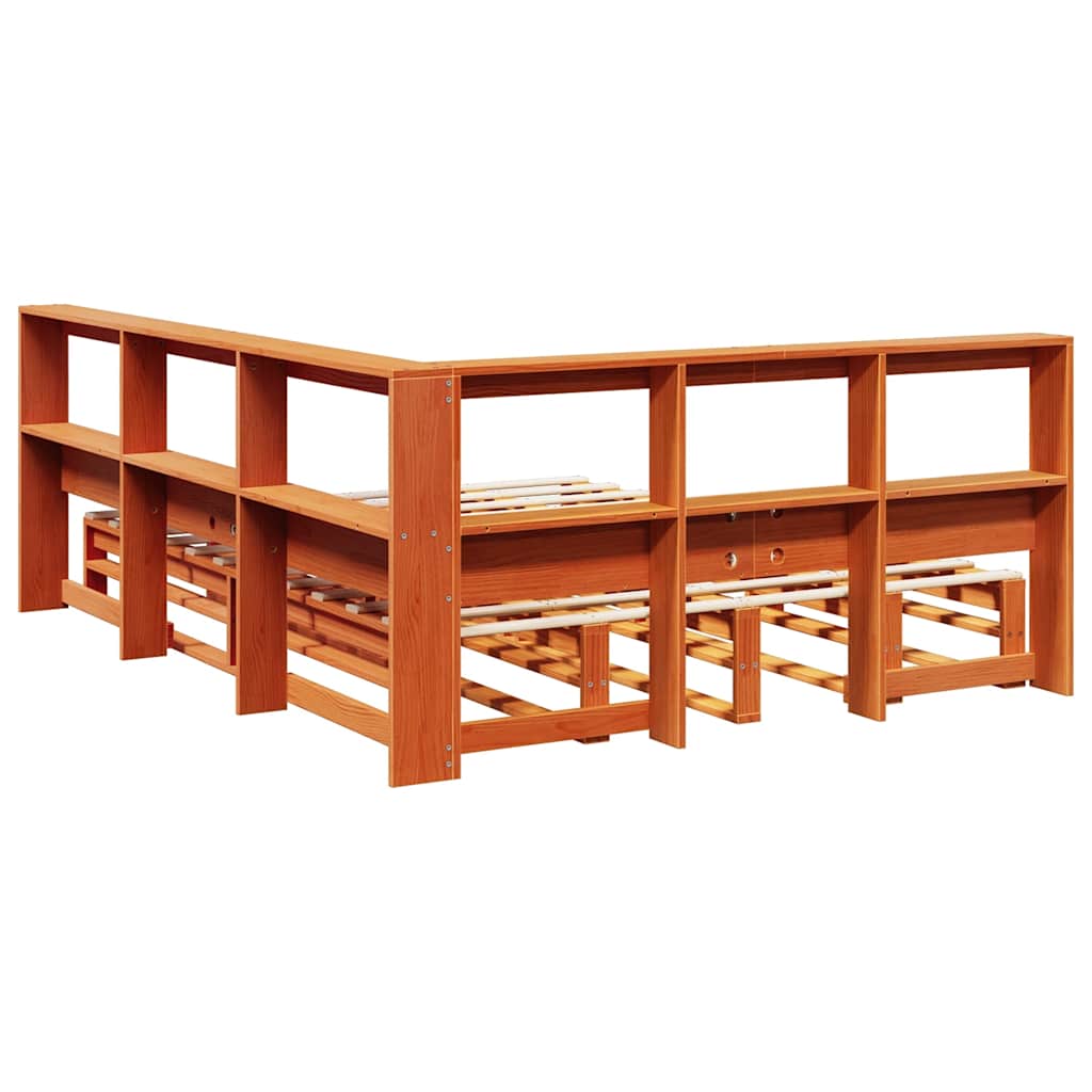 Massivholzbett mit Regal ohne Matratze Wachsbraun 140x200 cm