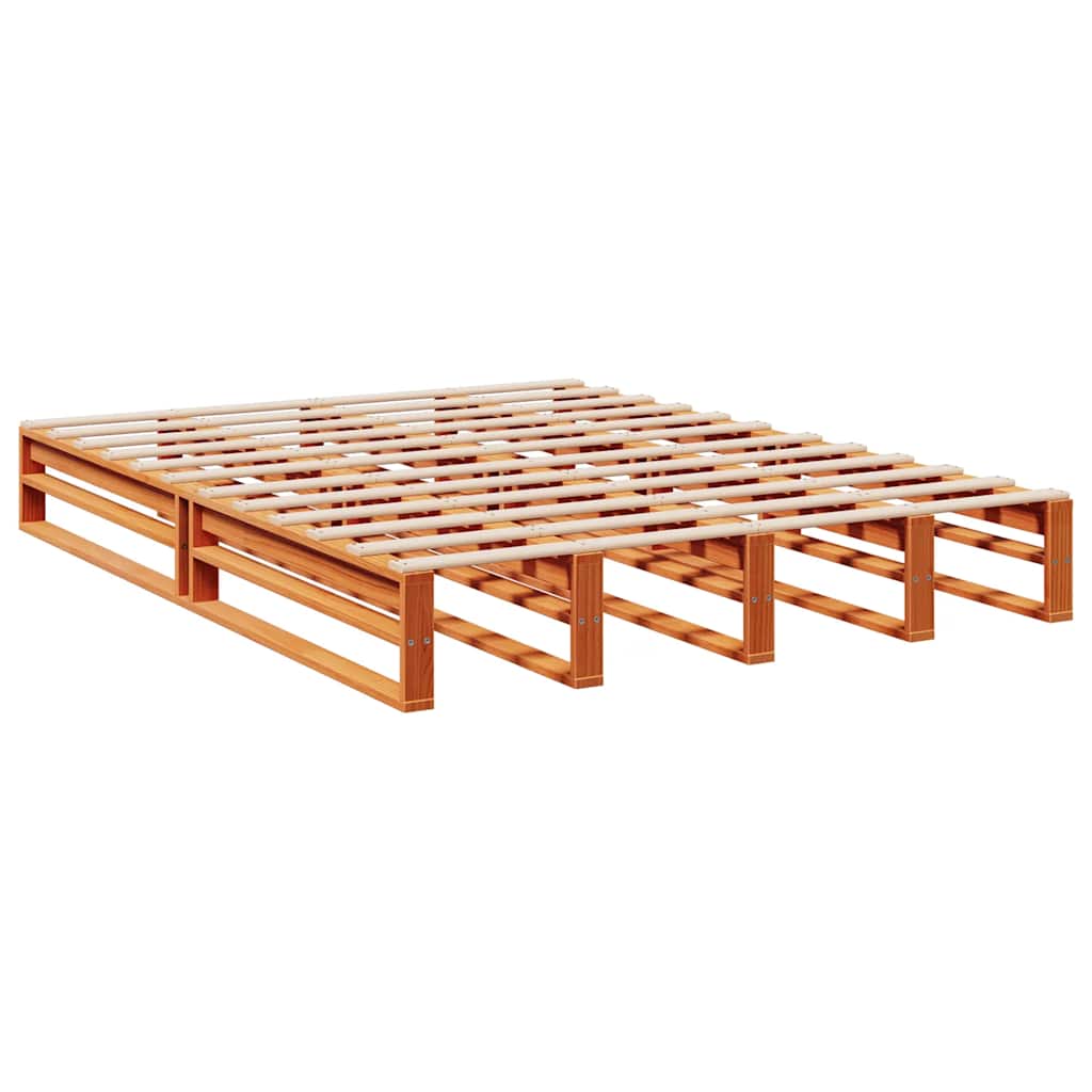 Massivholzbett mit Regal ohne Matratze Wachsbraun 140x200 cm