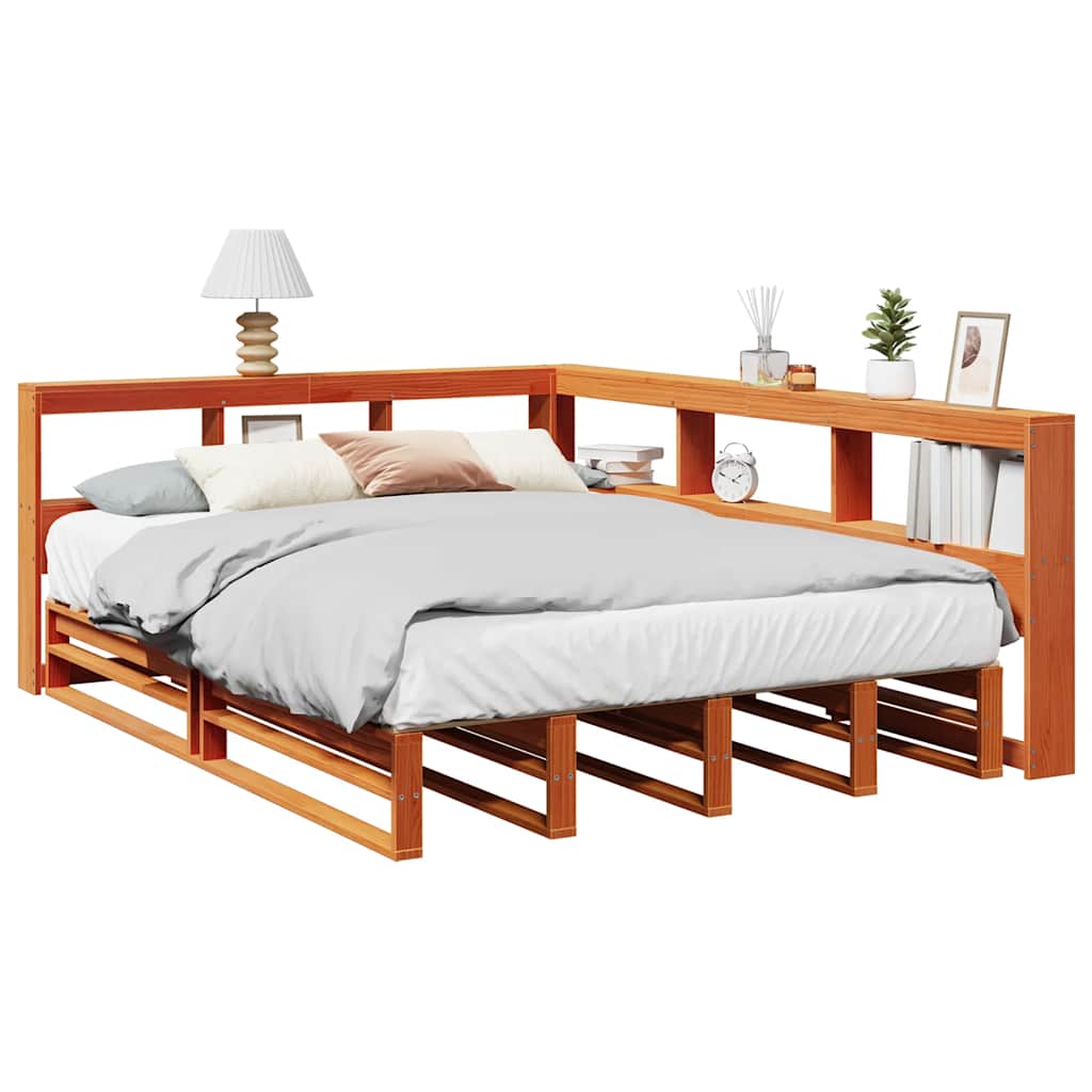 Massivholzbett mit Regal ohne Matratze Wachsbraun 140x200 cm