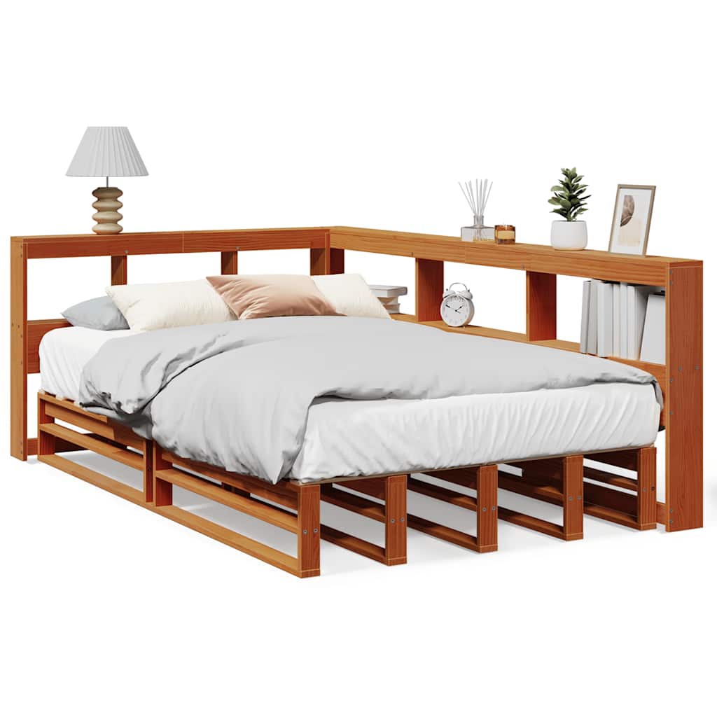 Massivholzbett mit Regal ohne Matratze Wachsbraun 120x200 cm