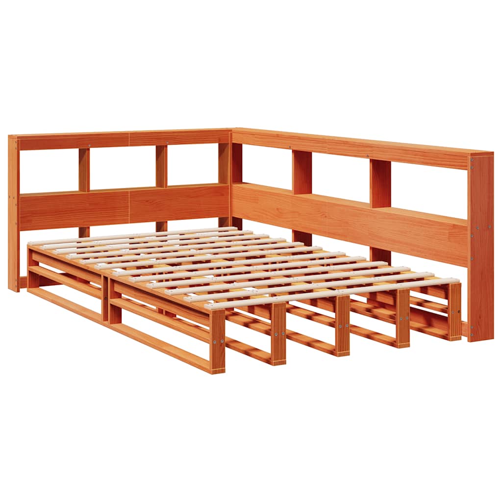 Massivholzbett mit Regal ohne Matratze Wachsbraun 120x200 cm