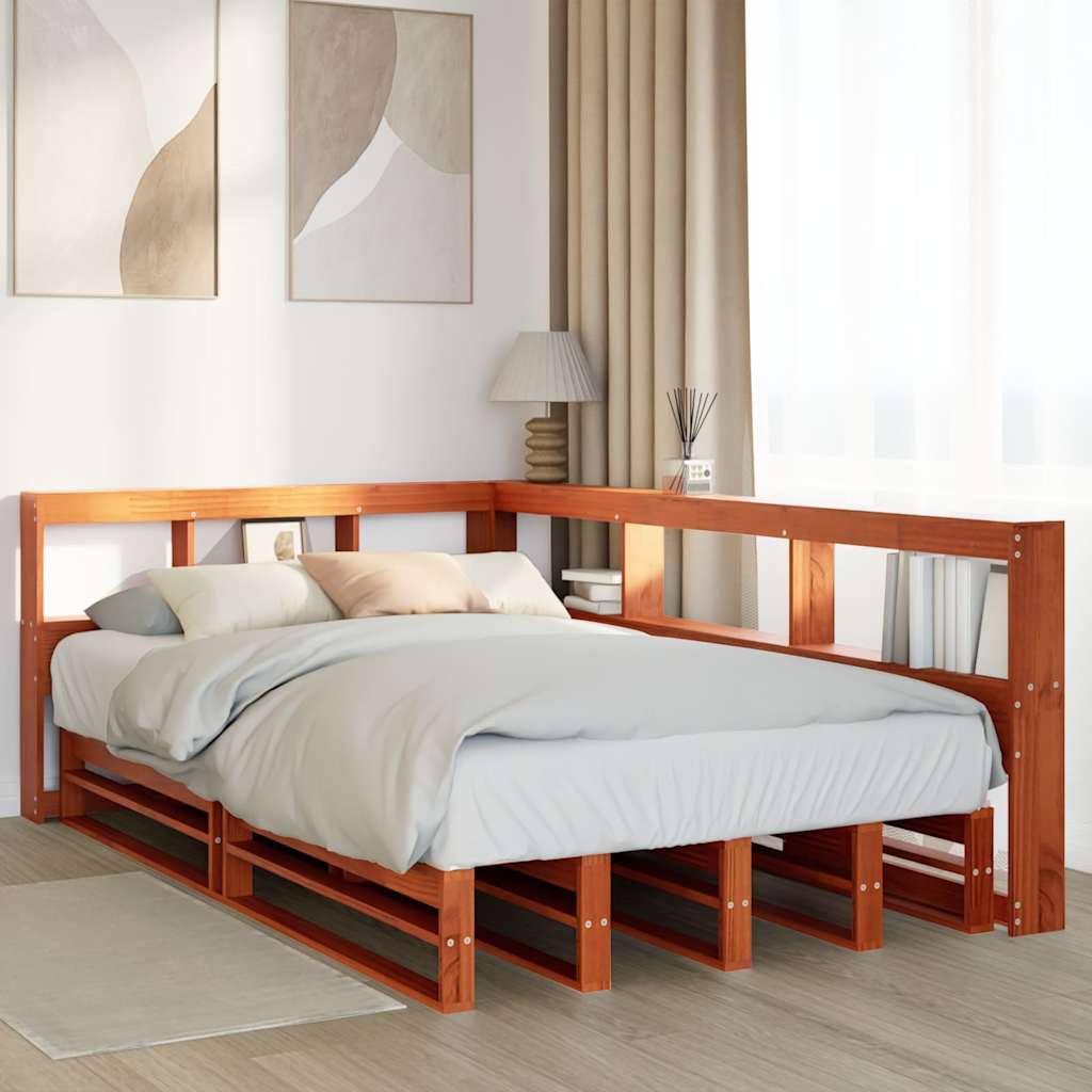 Massivholzbett mit Regal ohne Matratze Wachsbraun 120x200 cm